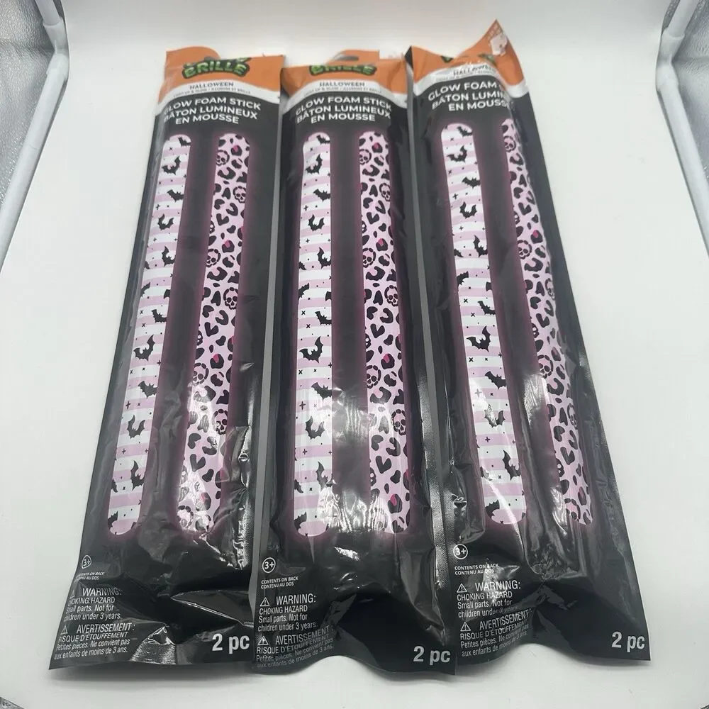10 Pack Halloween Pink Bat Leopard Glow Foam Sticks Brite Luminous Baton Party